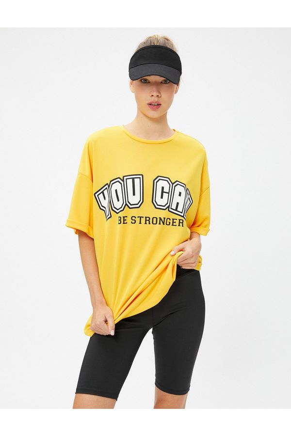 Koton Koton Oversized Sports T-Shirt with a Slogan Print