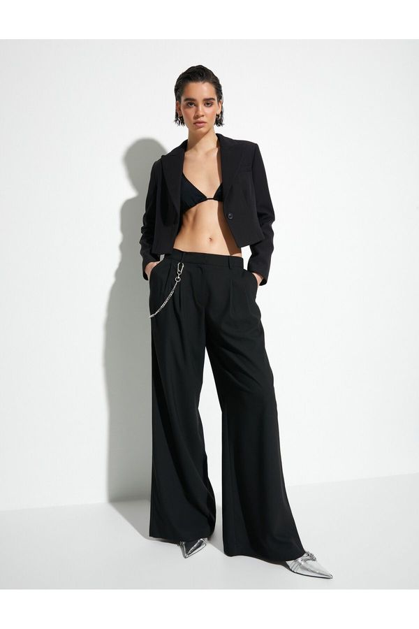 Koton Koton Palazzo Trousers Wide Leg Normal Waist Chain Detail