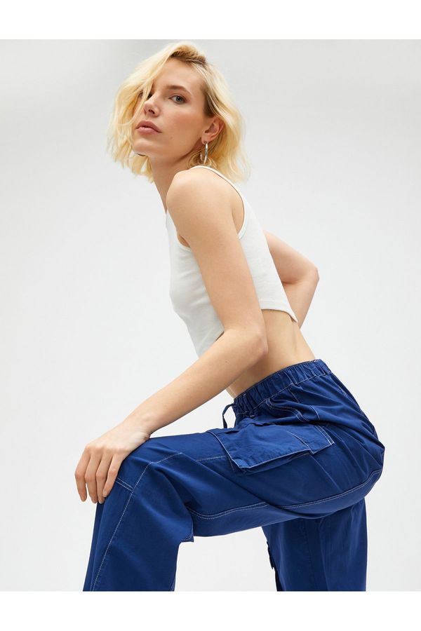 Koton Koton Parachute Trousers with Lace Waist Cotton Pocket Detail