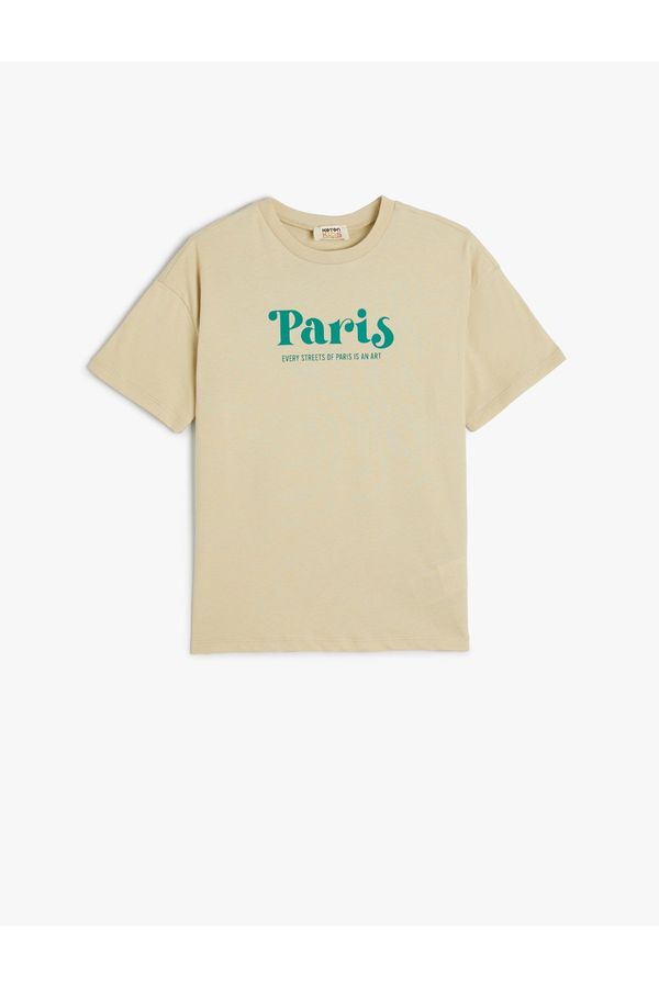 Koton Koton Paris Theme T-Shirt with Print on the Back Short Sleeved Crew Neck Cotton