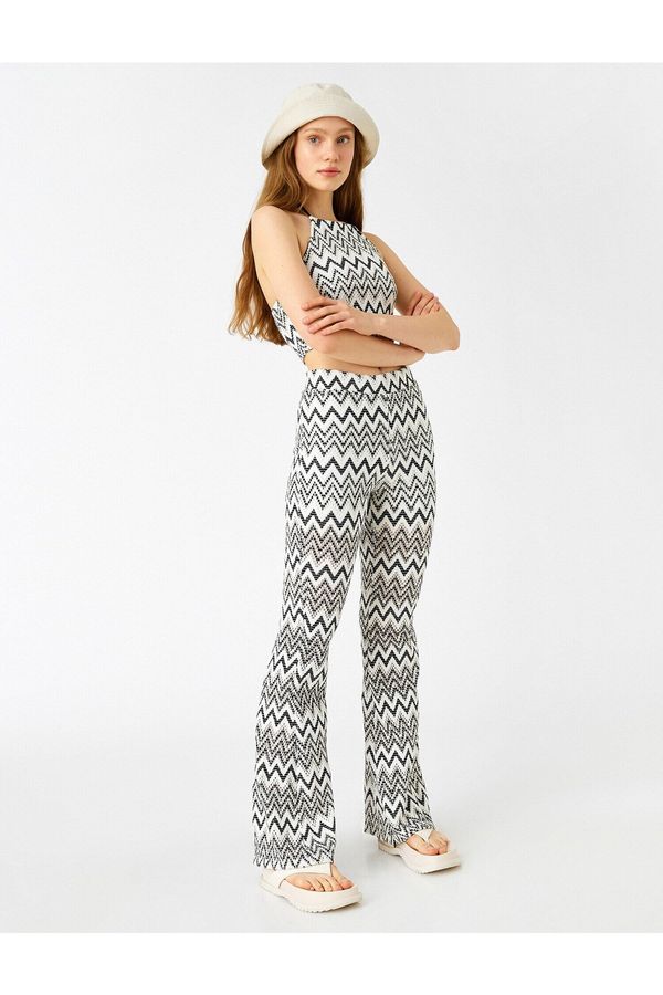 Koton Koton Patterned High Waist Flare Trousers