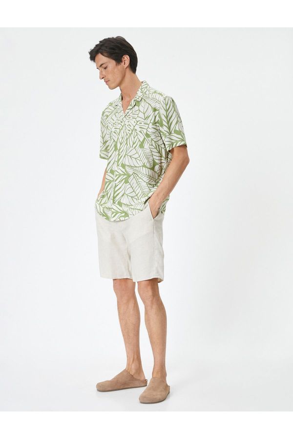 Koton Koton Patterned Shirt Floral Turn-down Collar Pocket Detail Linen Mix