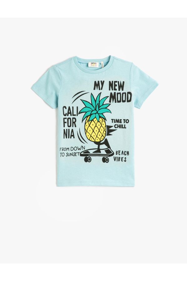 Koton Koton Pineapple Printed T-Shirt Short Sleeved Crew Neck Cotton