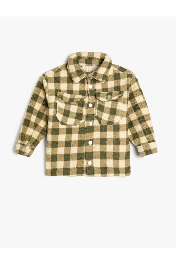 Koton Koton Plaid Plush Shirt Coat With Pocket