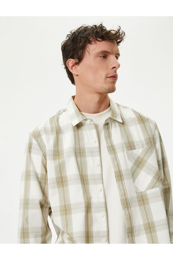 Koton Koton Plaid Shirt Pocket Detail Classic Collar Button-Down