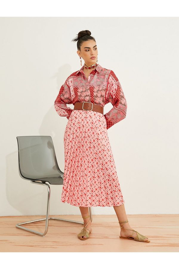 Koton Koton Pleated Midi Length Floral Skirt