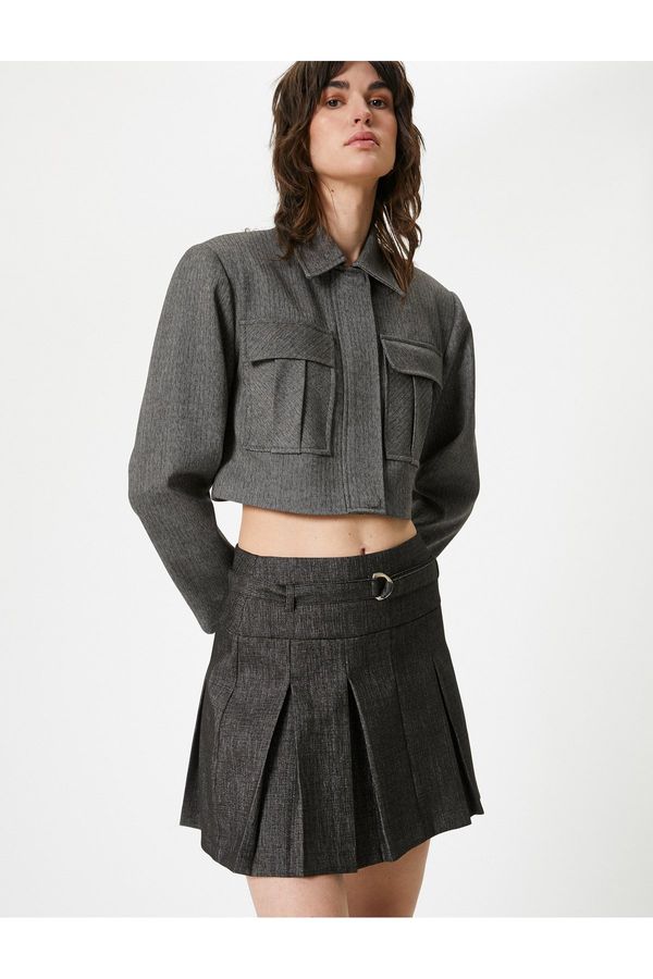 Koton Koton Pleated Mini Skirt A-Line Belt Detailed Zippered