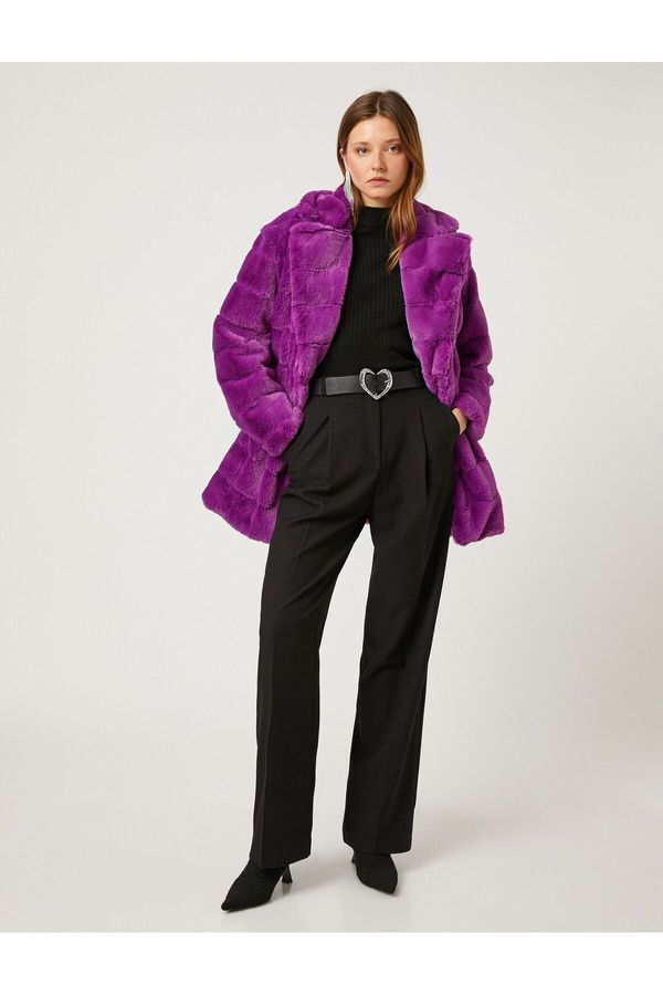 Koton Koton Plush Coat with Tiered Collar Pocket