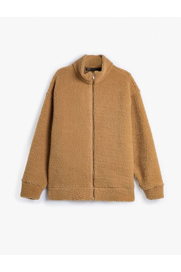 Koton Koton Plush Sweatshirt Zipper High Neck Soft Textured