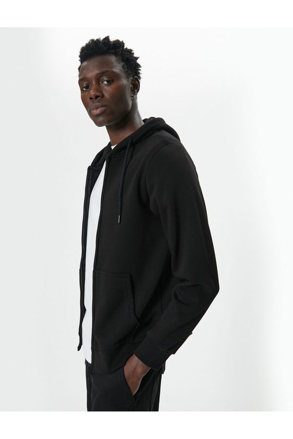 Koton Koton Pocket Detailed Raised Zippered Cotton Basic Hooded Sweatshirt