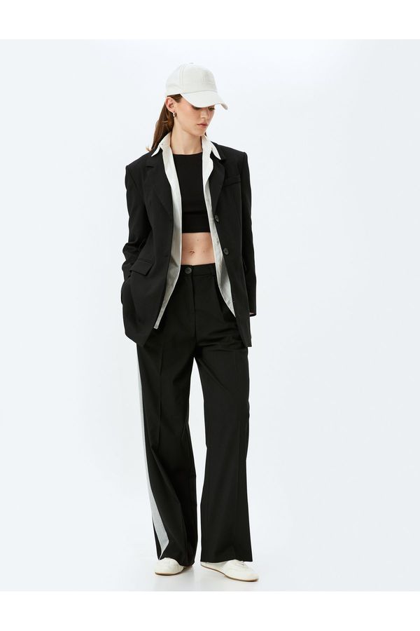 Koton Koton Pocketed Straight Wide Leg Side Stripe Detailed Fabric Trousers