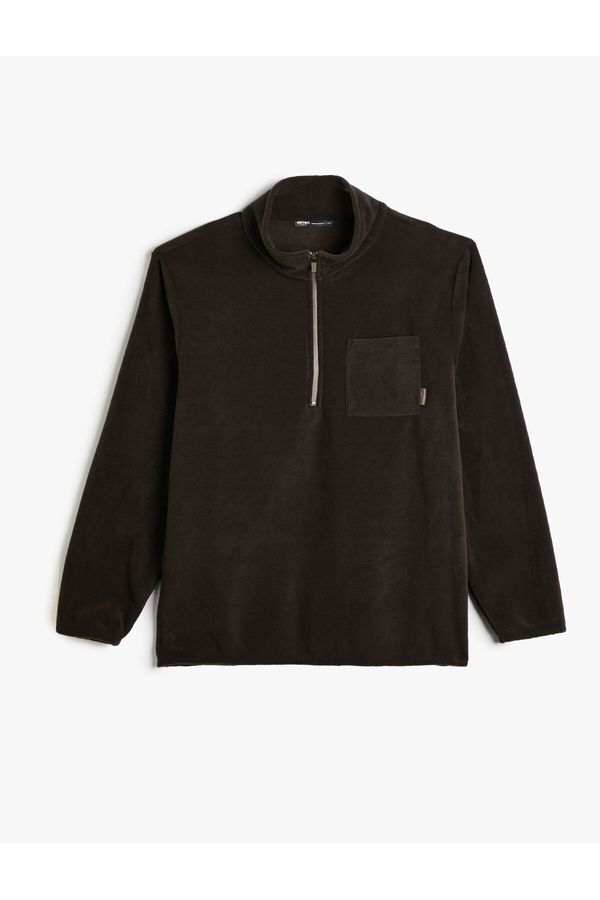 Koton Koton Polar Sweatshirt Half Zipper Pocket Detailed Stand Collar Soft Textured