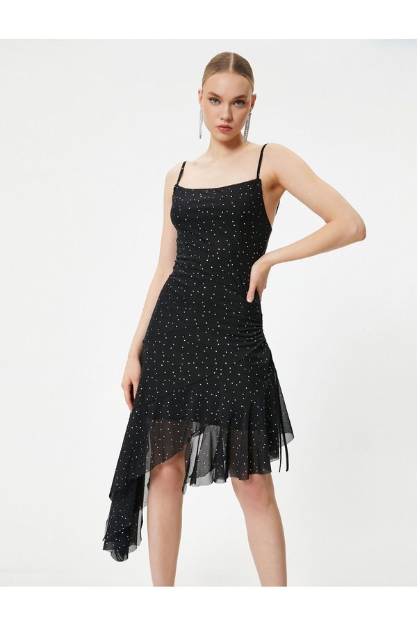 Koton Koton Polka Dot Tulle Mini Dress Thin Straps Asymmetric Cut Lined