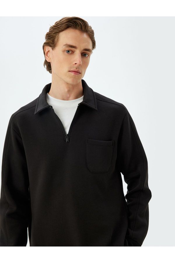 Koton Koton Polo Collar Sweatshirt Long Sleeve Pocket Detail Cotton Blend