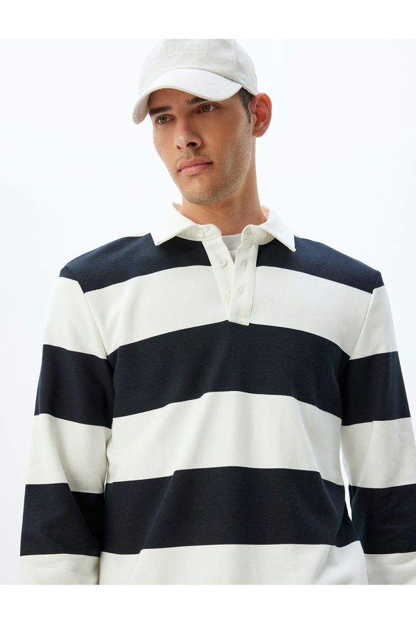 Koton Koton Polo Collar Sweatshirt Printed Button Detail Cotton Blend