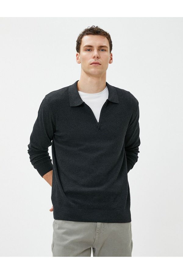 Koton Koton Polo Neck Sweater Zippered, Slim Fit Long Sleeve