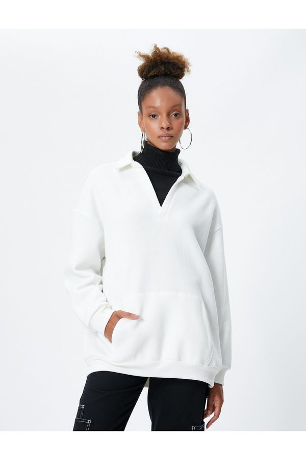 Koton Koton Polo Neck Sweatshirt Kangaroo Pocket Detailed Long Sleeve