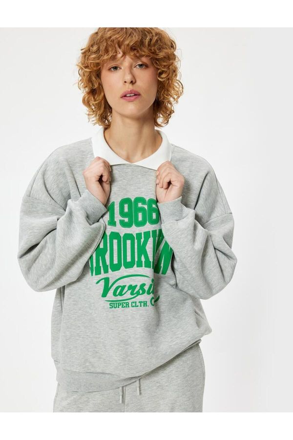 Koton Koton Polo Neck Sweatshirt Oversize College Printed Long Sleeve