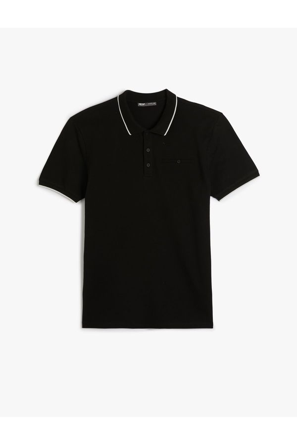Koton Koton Polo Neck T-Shirt Buttoned Short Sleeve Piping