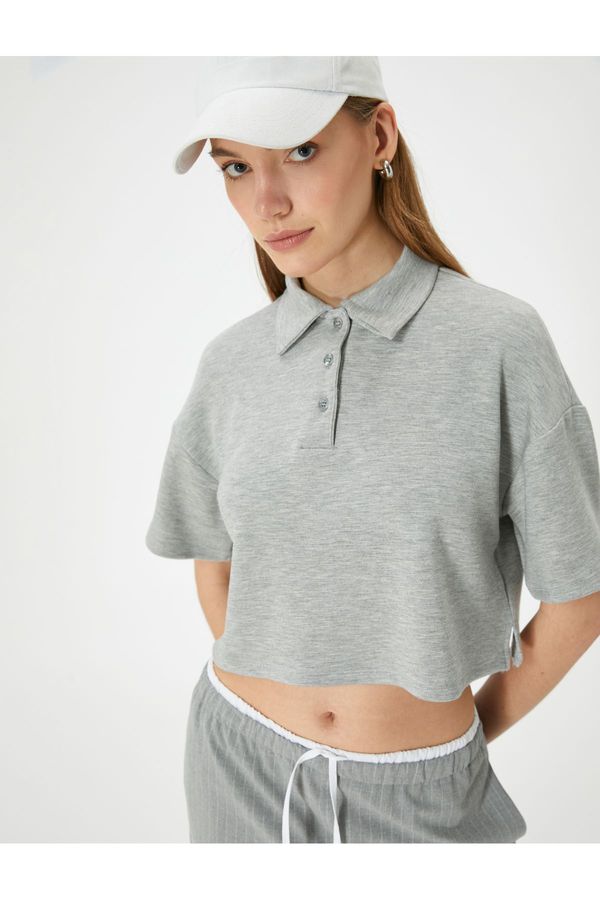 Koton Koton Polo Neck T-Shirt Crop Short Sleeve Buttoned Viscose Blend