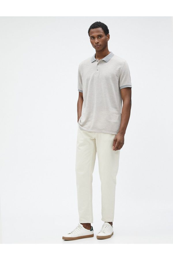 Koton Koton Polo Neck T-Shirt Geometric Detail Buttoned Slim Fit Short Sleeve