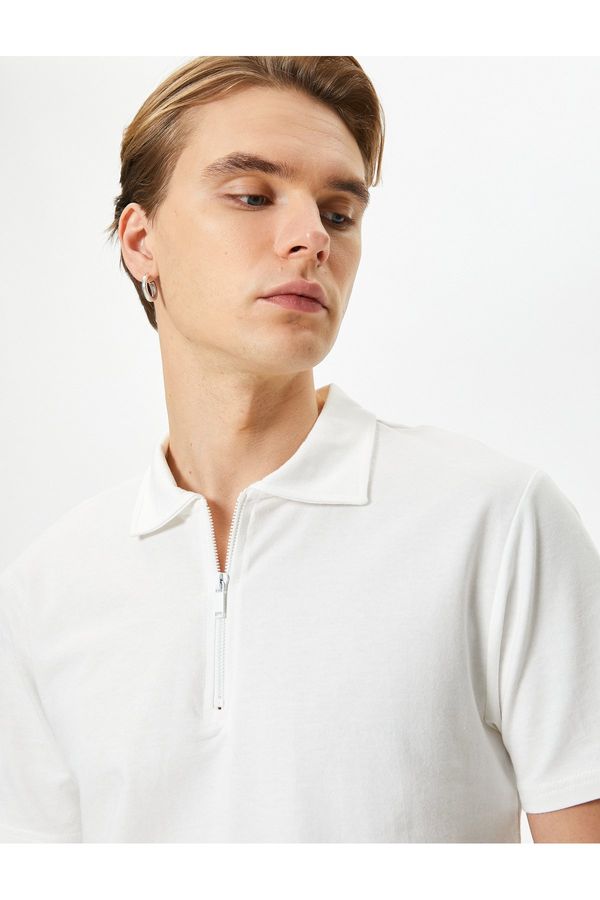 Koton Koton Polo Neck T-Shirt Half Zipper Short Sleeve Cotton
