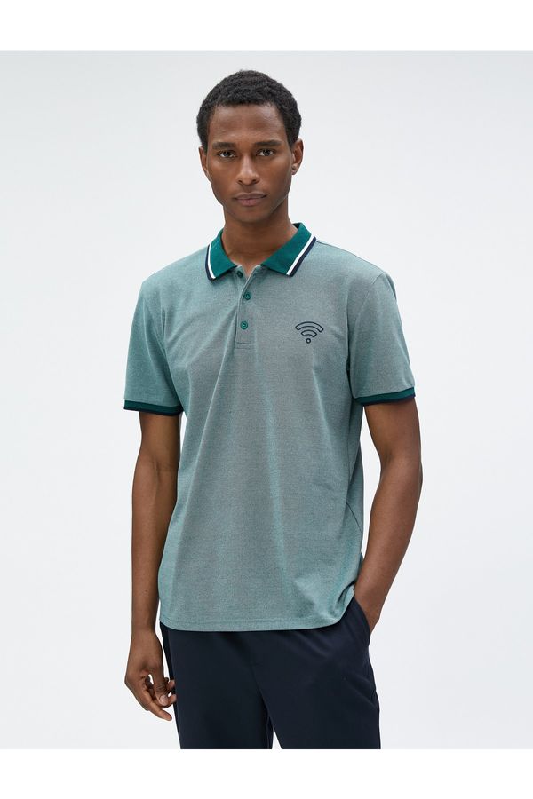 Koton Koton Polo Neck T-Shirt Printed Short Sleeve Buttoned Welt