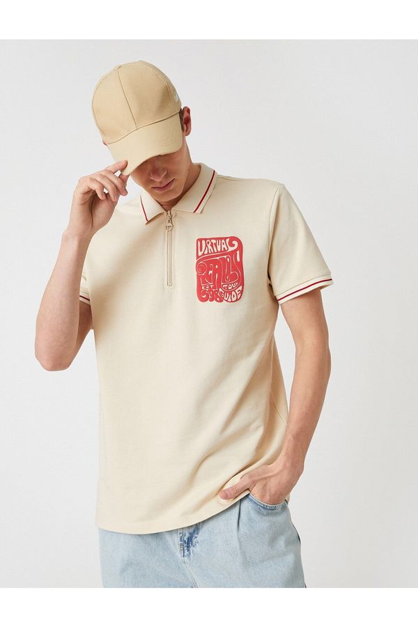 Koton Koton Polo Neck T-Shirt Printed Zippered