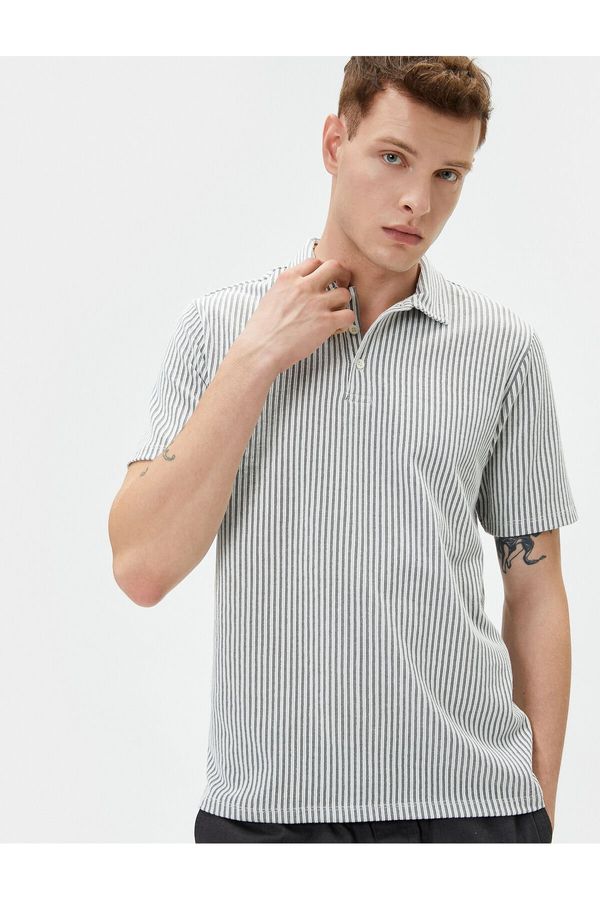 Koton Koton Polo Neck T-Shirt Short Sleeve Button Detailed