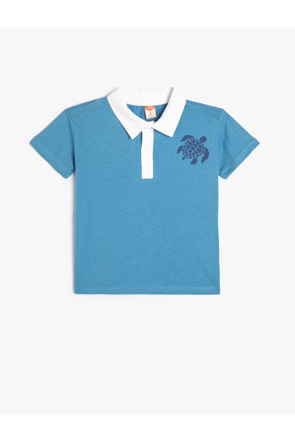 Koton Koton Polo Neck T-Shirt Short Sleeve Turtle Printed