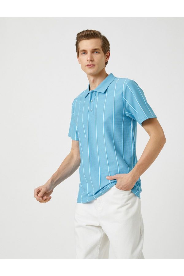 Koton Koton Polo Neck T-Shirt Slim Fit Button Detailed Cotton