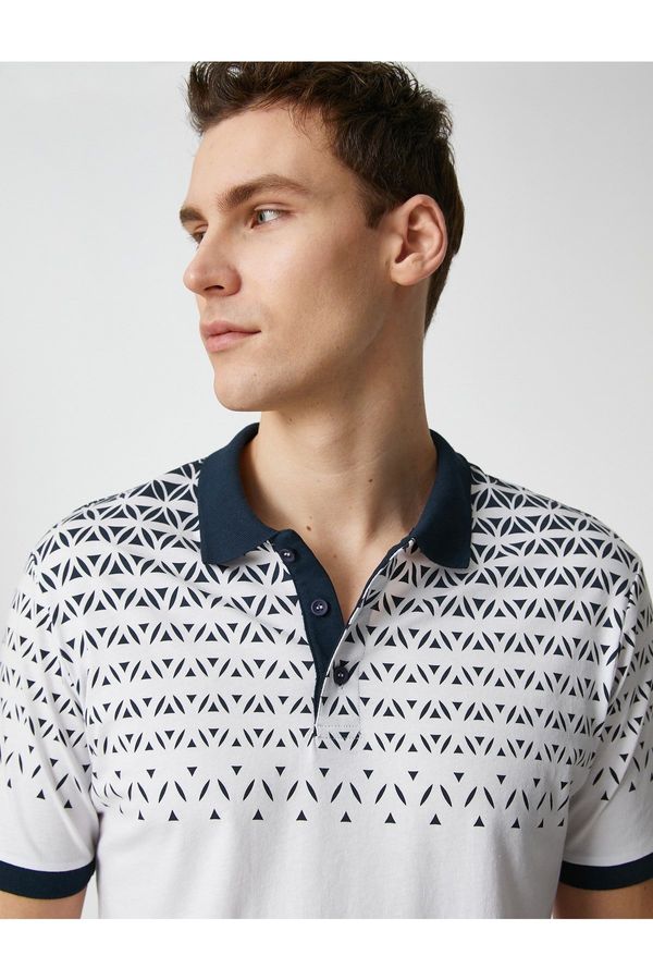 Koton Koton Polo Neck T-Shirt with Buttons in a Slim-fit Fit with Abstract Print Detail.