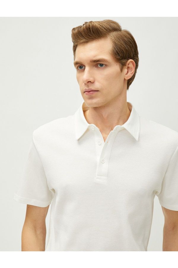 Koton Koton Polo Neck T-Shirt with Textured Buttons, Slim Fit, Short Sleeves.