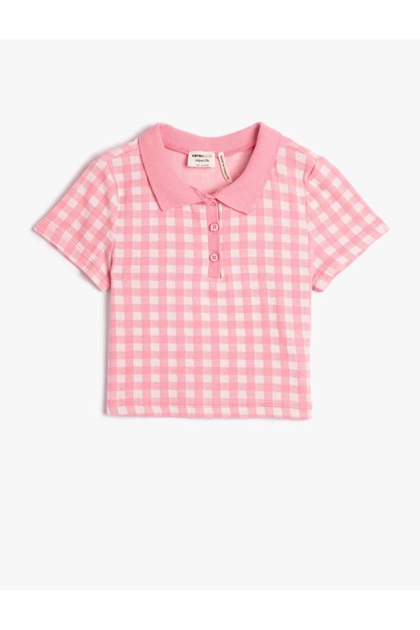 Koton Koton Polo T-Shirt Crop Short Sleeves, Button Detail, Slim Fit.