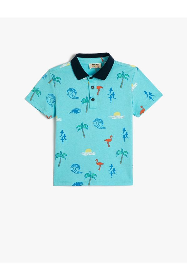 Koton Koton Polo T-Shirt with Short Sleeves and Buttons Palm Print Cotton
