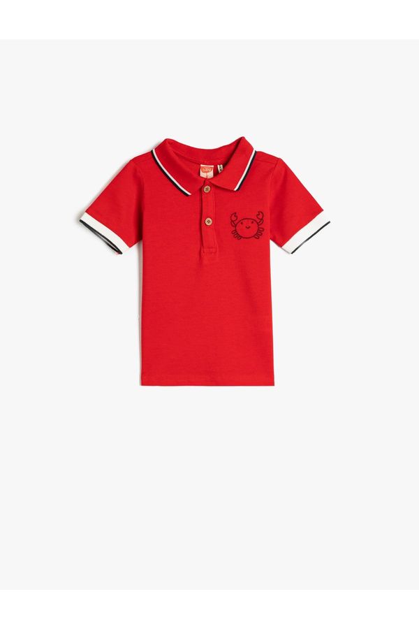Koton Koton Polo T-Shirt with Short Sleeves and Buttons with Crab Embroidered Detail.