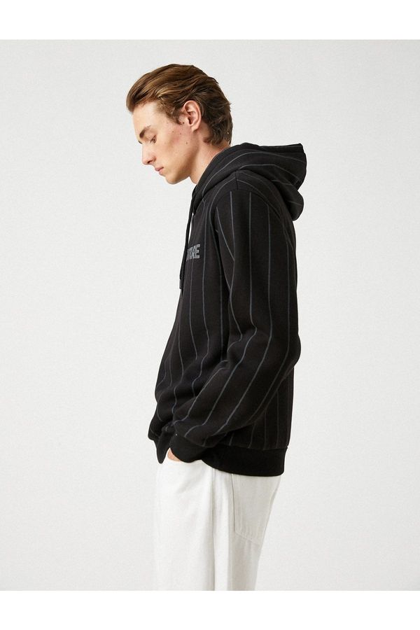 Koton Koton Printed Striped Hooded Sweatshirt