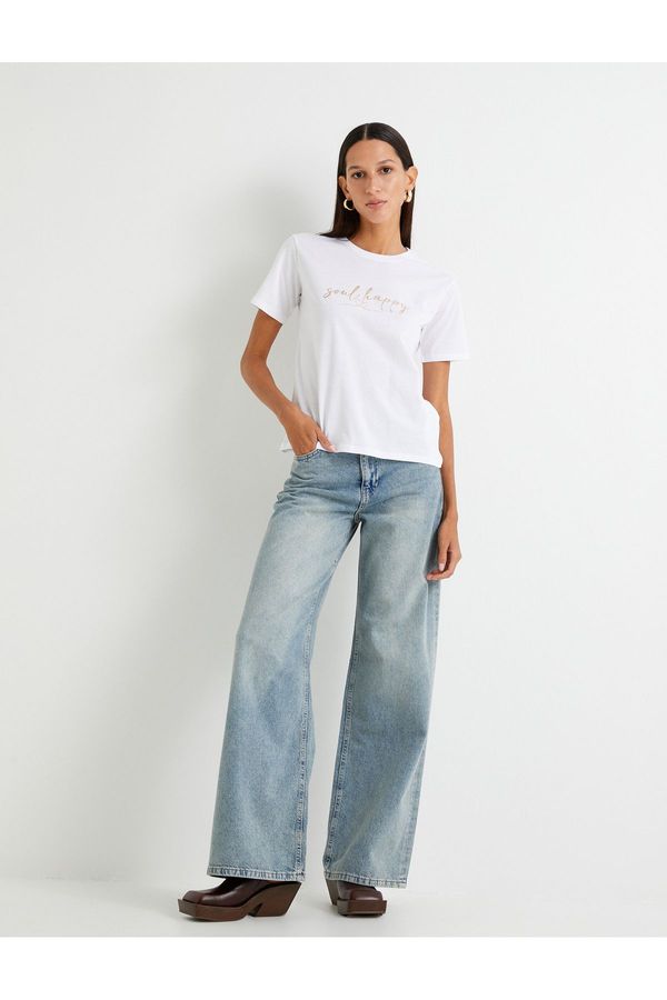 Koton Koton Printed T-Shirt Crew Neck Short Sleeve Cotton