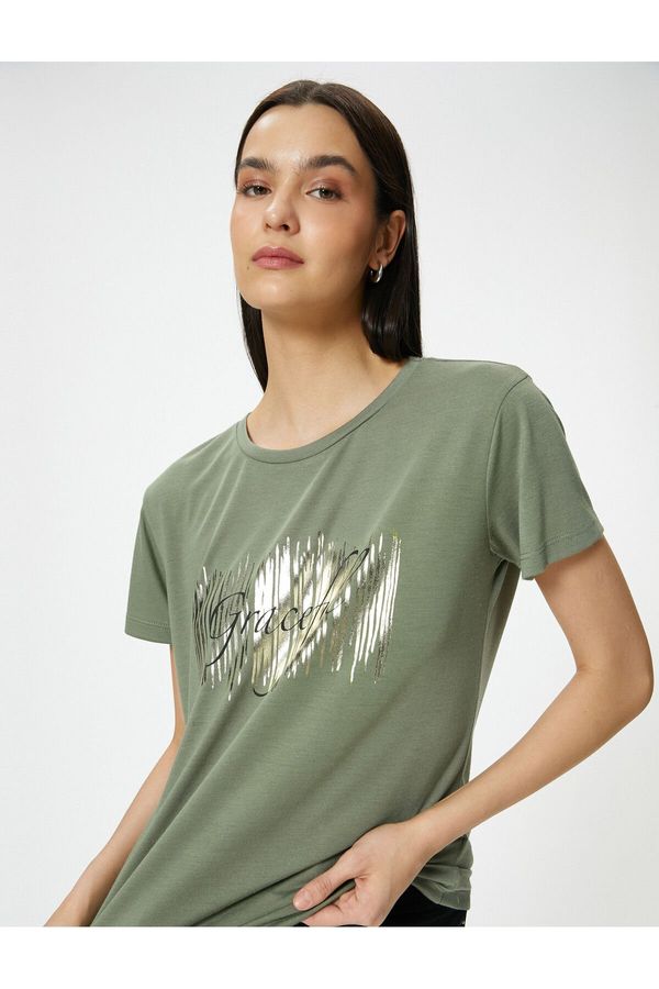 Koton Koton Printed T-Shirt Crew Neck Short Sleeve Viscose Blended