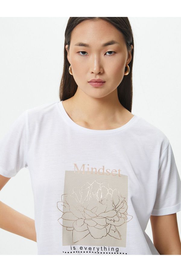 Koton Koton Printed T-Shirt Short Sleeve Crew Neck Viscose Blended