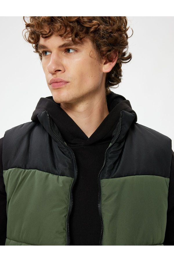 Koton Koton Puffer Vest Stand Collar Slim Fit Zippered Color Block Pocket Detail