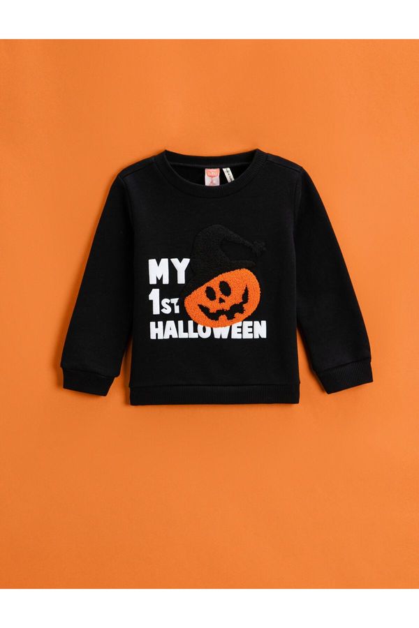 Koton Koton Pumpkin Printed Sweatshirt Crew Neck Long Sleeve