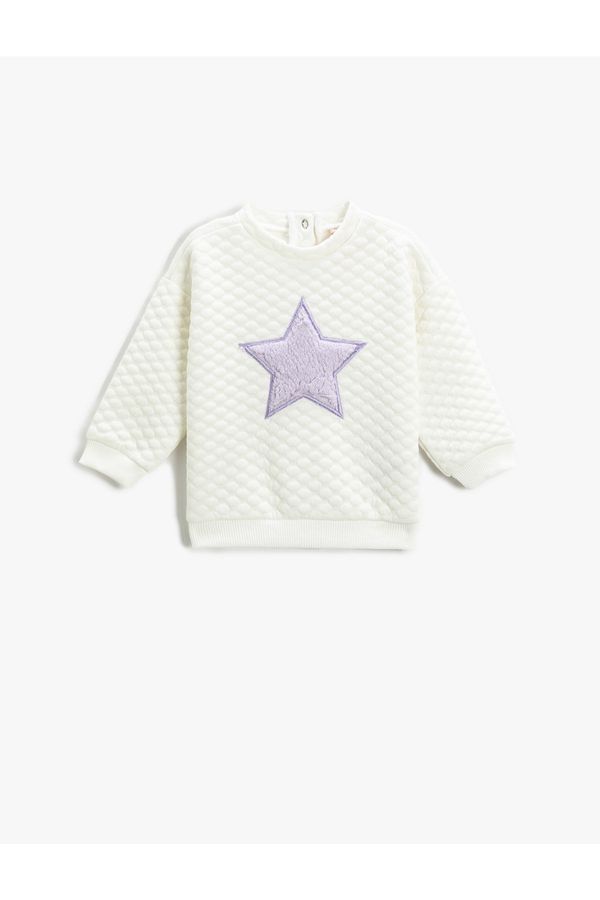 Koton Koton Quilted Sweatshirt Soft Textured Plush Star Applique Detailed Crew Neck