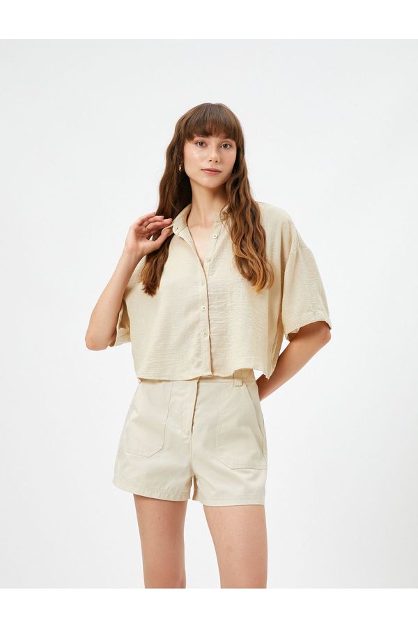 Koton Koton Relaxed Fit Crop Short Sleeve Shirt Buttoned