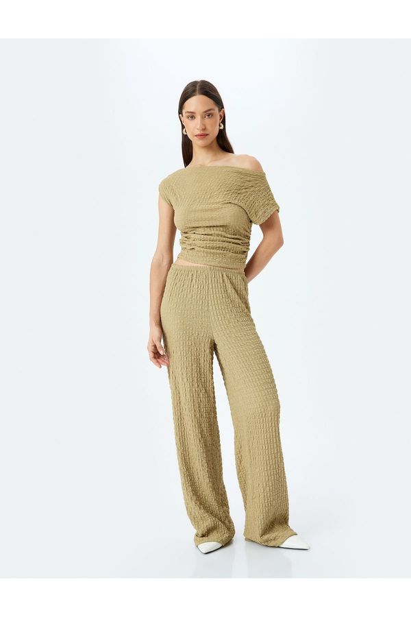Koton Koton Relaxed Fit Textured Wide Leg Trousers