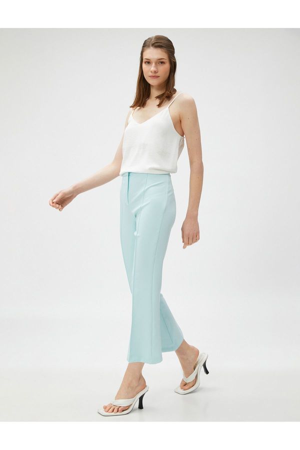 Koton Koton Ribbed High Waist Crop Trousers