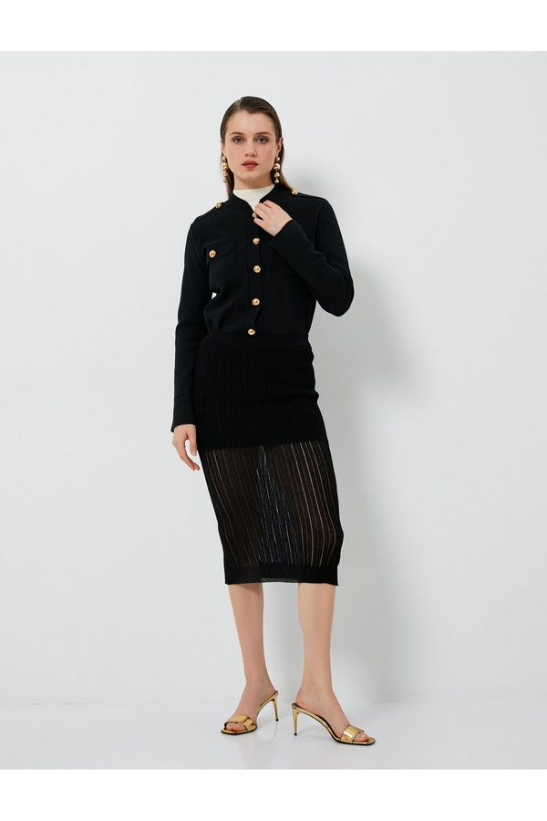 Koton Koton Ribbed Transparent Detailed Viscose Blended Midi Knitwear Skirt