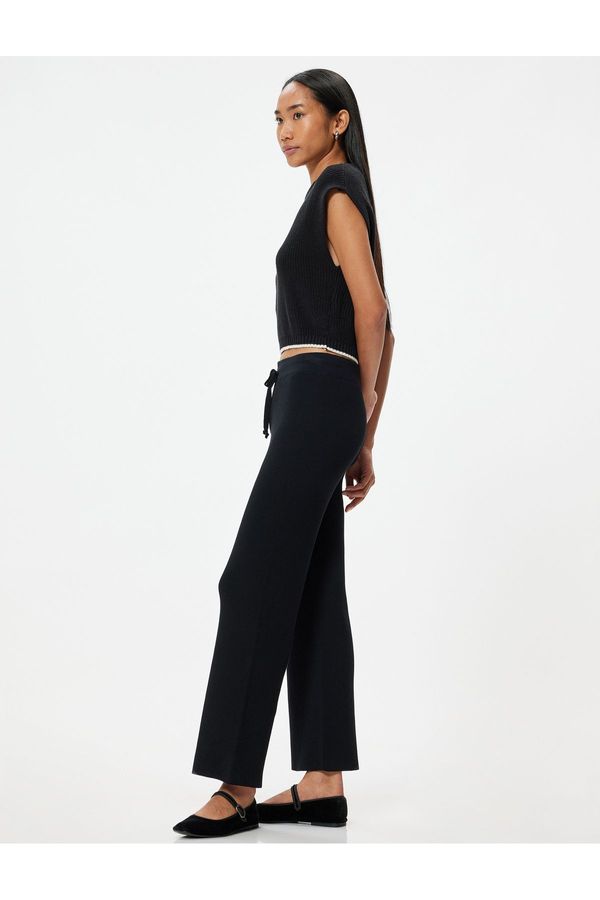 Koton Koton Ribbed Wide Leg Trousers with Tie Waist