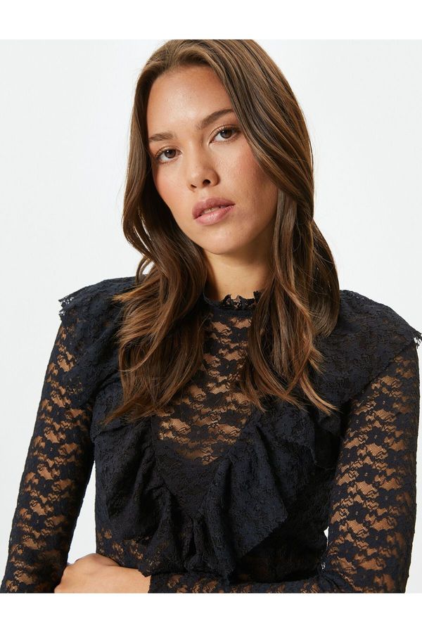 Koton Koton Ruffle Detail Long Sleeve Lace Blouse