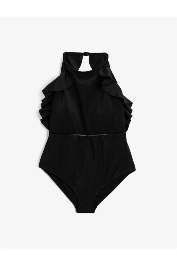 Koton Koton Ruffle Swimsuit Barbell Neck Waist Detailed